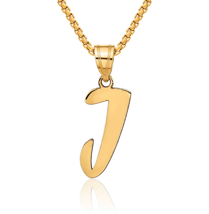 14K Solid Yellow Gold Dainty Letter J Initial Name Monogram Necklace Chain Pendant Charm