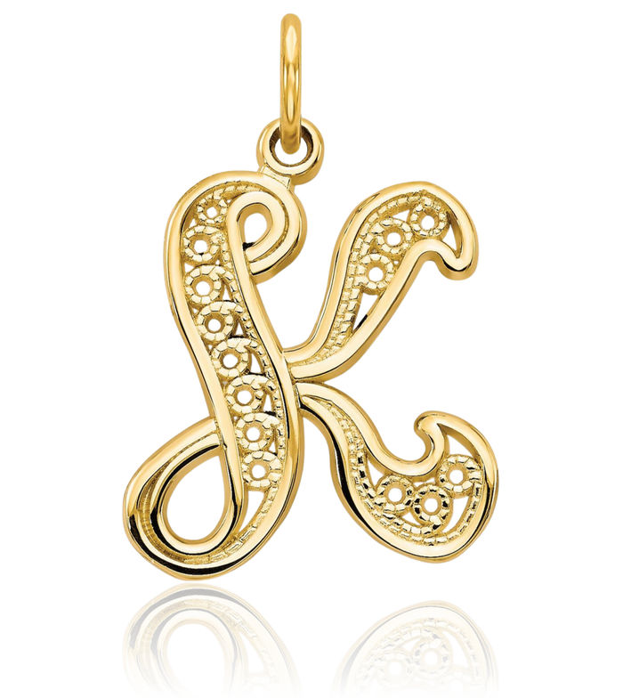 14K Solid Yellow Gold Dainty Letter K Initial Name Monogram Necklace Chain Pendant Charm
