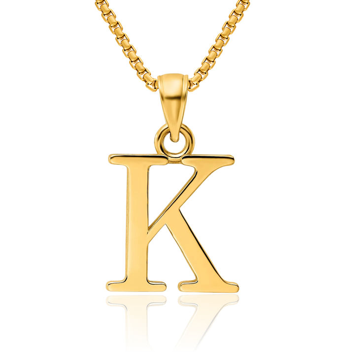 14K Solid Yellow Gold Dainty Letter K Initial Name Monogram Necklace Chain Pendant Charm