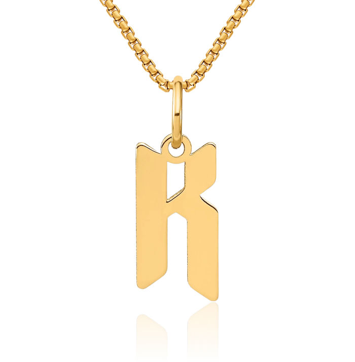 14K Solid Yellow Gold Dainty Letter K Initial Name Monogram Necklace Chain Pendant Charm