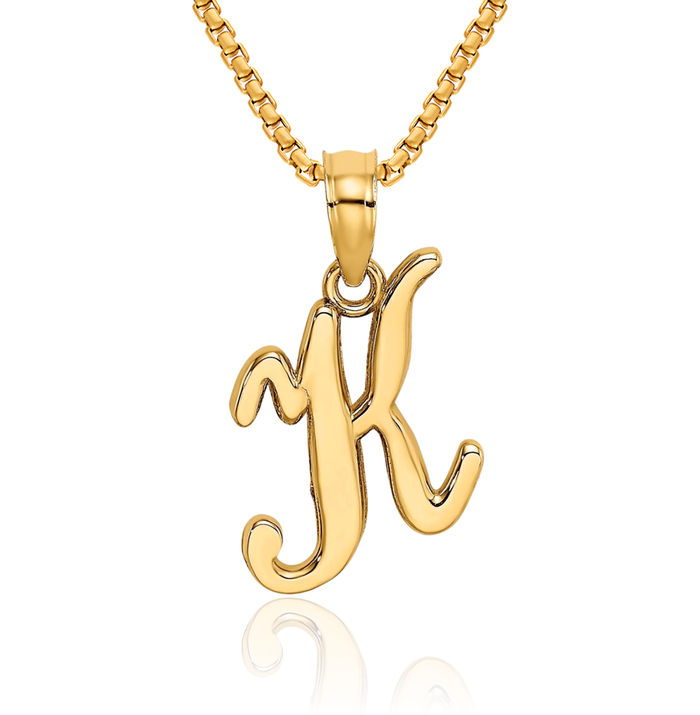 14K Solid Yellow Gold Dainty Letter K Initial Name Monogram Necklace Chain Pendant Charm