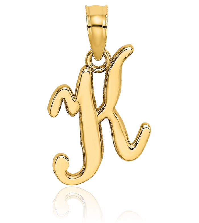 14K Solid Yellow Gold Dainty Letter K Initial Name Monogram Necklace Chain Pendant Charm