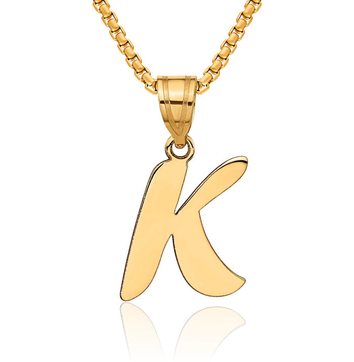 14K Solid Yellow Gold Dainty Letter K Initial Name Monogram Necklace Chain Pendant Charm
