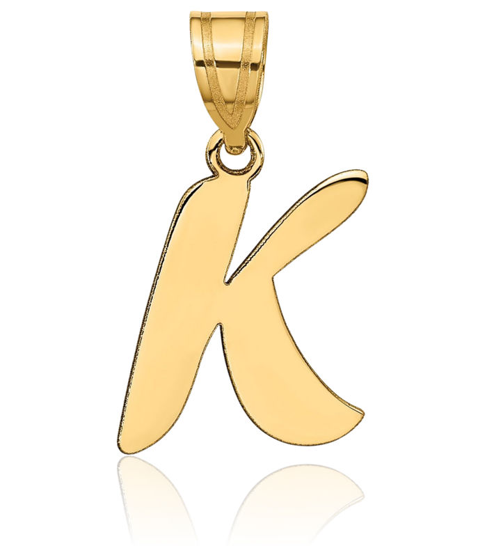 14K Solid Yellow Gold Dainty Letter K Initial Name Monogram Necklace Chain Pendant Charm