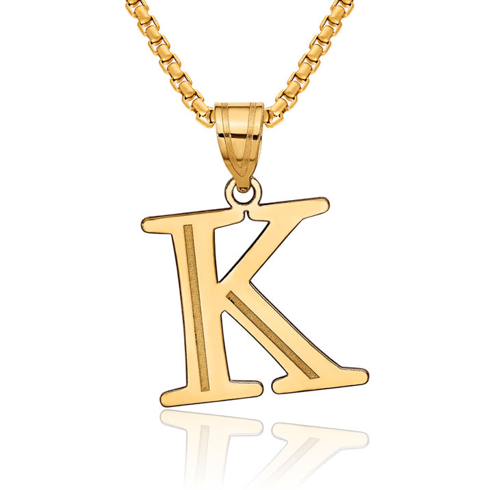 14K Solid Yellow Gold Dainty Letter K Initial Name Monogram Necklace Chain Pendant Charm