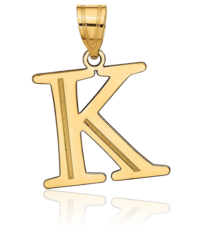 14K Solid Yellow Gold Dainty Letter K Initial Name Monogram Necklace Chain Pendant Charm