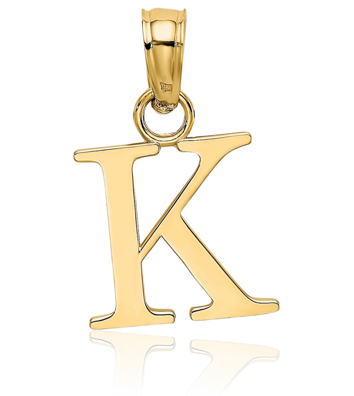 14K Solid Yellow Gold Dainty Letter K Initial Name Monogram Necklace Chain Pendant Charm