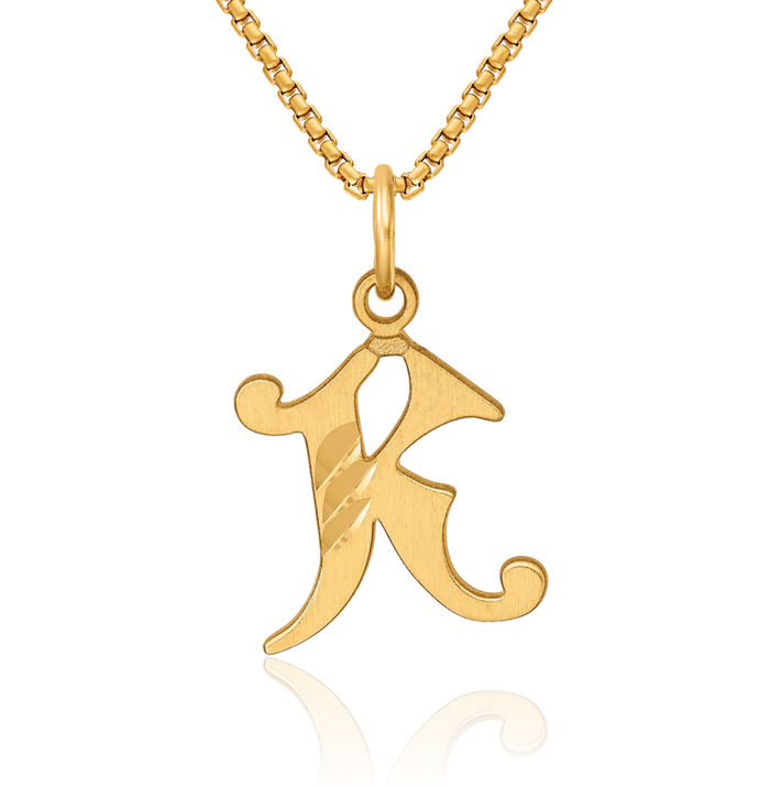 14K Solid Yellow Gold Dainty Letter K Initial Name Monogram Necklace Chain Pendant Charm