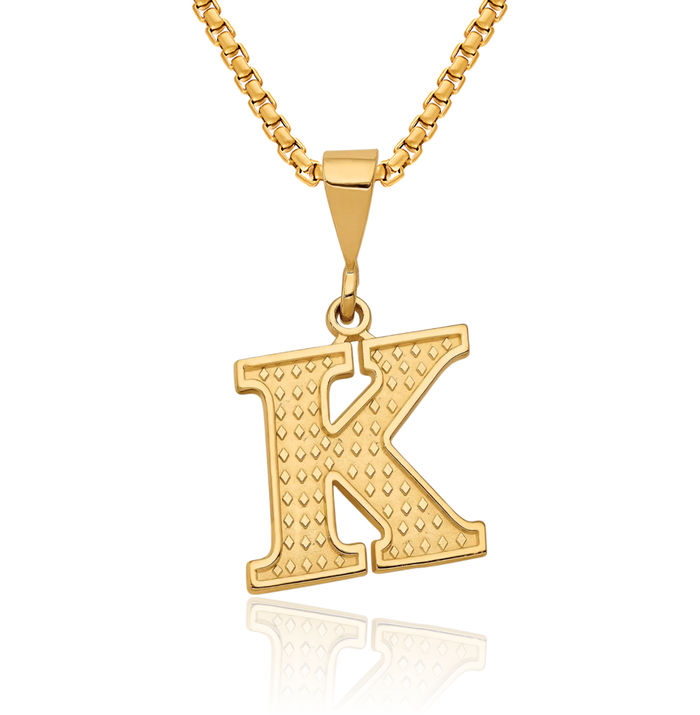 14K Solid Yellow Gold Dainty Letter K Initial Name Monogram Necklace Chain Pendant Charm