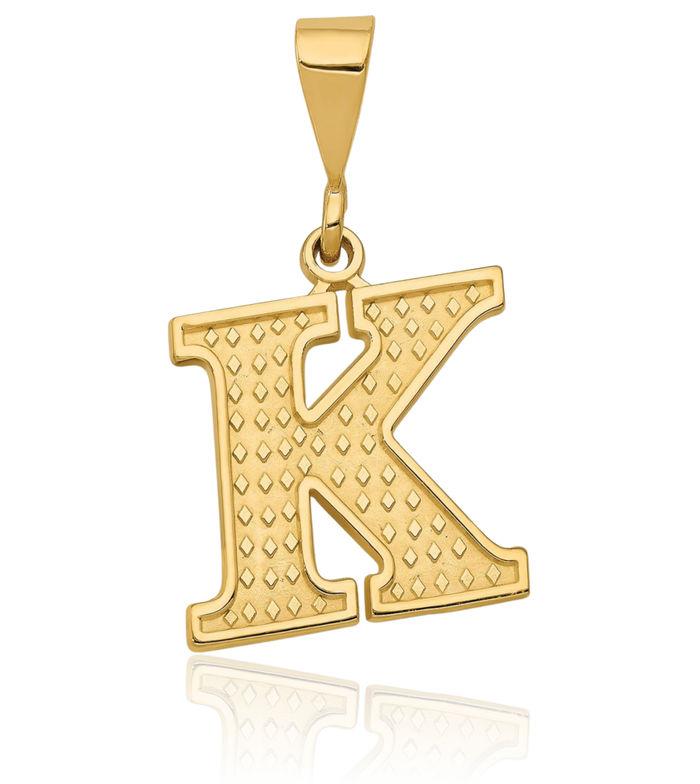 14K Solid Yellow Gold Dainty Letter K Initial Name Monogram Necklace Chain Pendant Charm