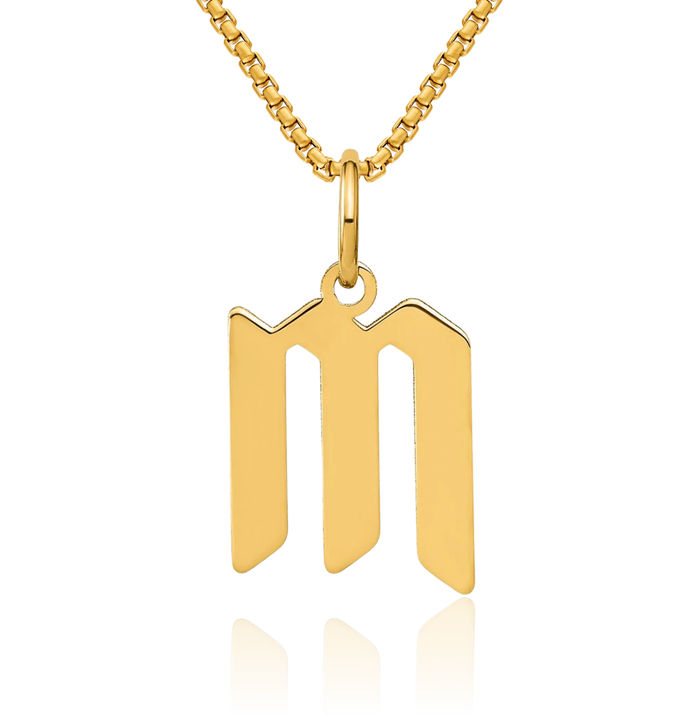 14K Solid Yellow Gold Dainty Letter M Initial Name Monogram Necklace Chain Pendant Charm