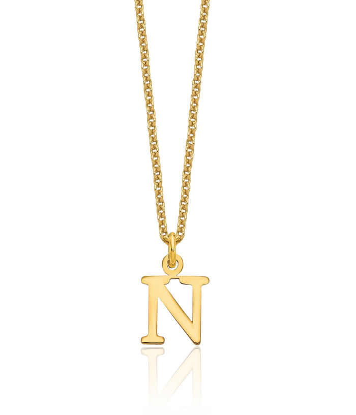 14K Solid Yellow Gold Dainty Letter N Initial Name Monogram Chain Necklace