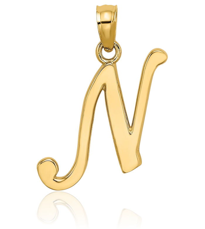 14K Solid Yellow Gold Dainty Letter N Initial Name Monogram Necklace Chain Pendant Charm