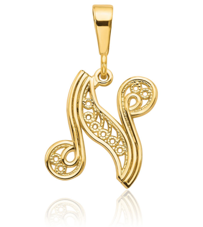 14K Solid Yellow Gold Dainty Letter N Initial Name Monogram Necklace Chain Pendant Charm