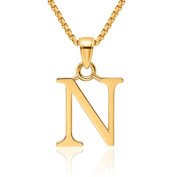 14K Solid Yellow Gold Dainty Letter N Initial Name Monogram Necklace Chain Pendant Charm