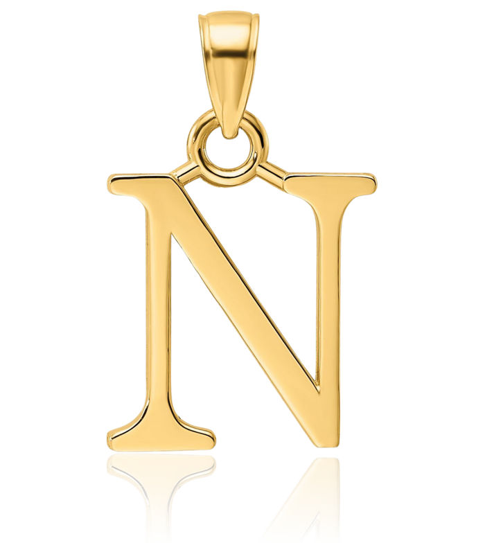 14K Solid Yellow Gold Dainty Letter N Initial Name Monogram Necklace Chain Pendant Charm