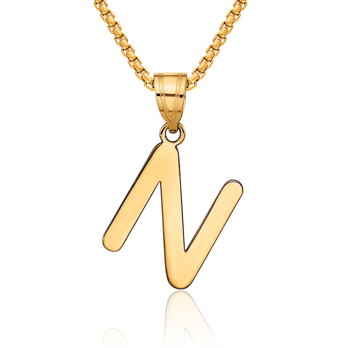 14K Solid Yellow Gold Dainty Letter N Initial Name Monogram Necklace Chain Pendant Charm