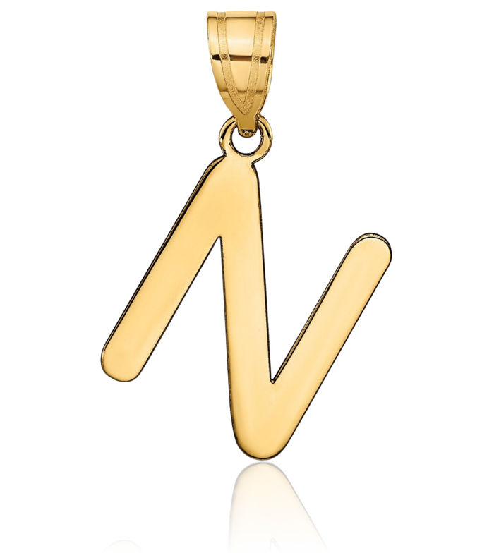 14K Solid Yellow Gold Dainty Letter N Initial Name Monogram Necklace Chain Pendant Charm