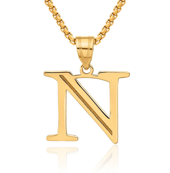 14K Solid Yellow Gold Dainty Letter N Initial Name Monogram Necklace Chain Pendant Charm