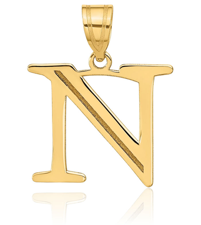 14K Solid Yellow Gold Dainty Letter N Initial Name Monogram Necklace Chain Pendant Charm