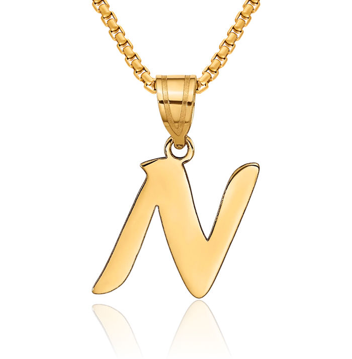 14K Solid Yellow Gold Dainty Letter N Initial Name Monogram Necklace Chain Pendant Charm