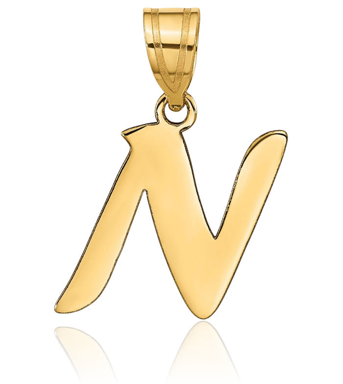 14K Solid Yellow Gold Dainty Letter N Initial Name Monogram Necklace Chain Pendant Charm
