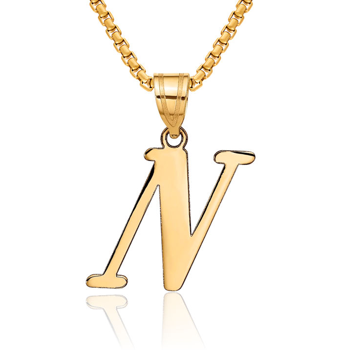 14K Solid Yellow Gold Dainty Letter N Initial Name Monogram Necklace Chain Pendant Charm