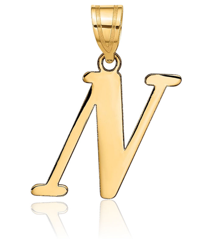 14K Solid Yellow Gold Dainty Letter N Initial Name Monogram Necklace Chain Pendant Charm