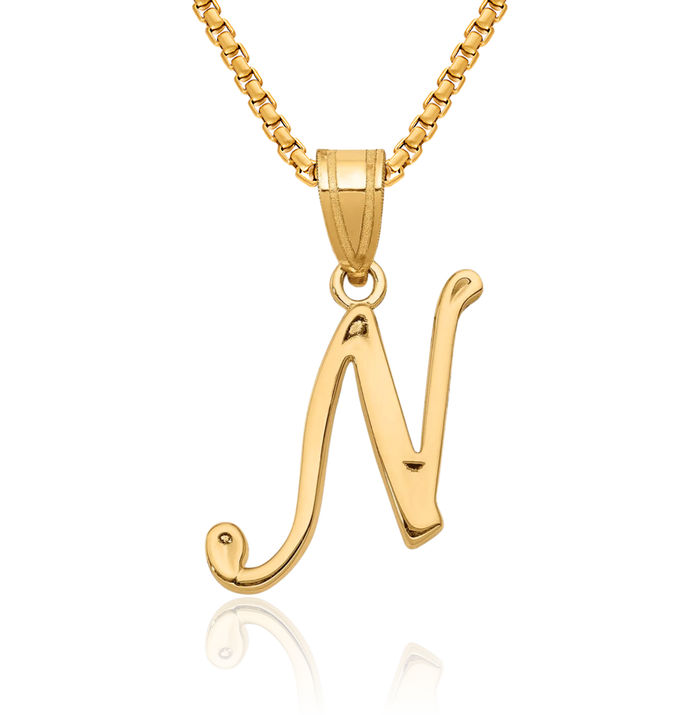 14K Solid Yellow Gold Dainty Letter N Initial Name Monogram Necklace Chain Pendant Charm
