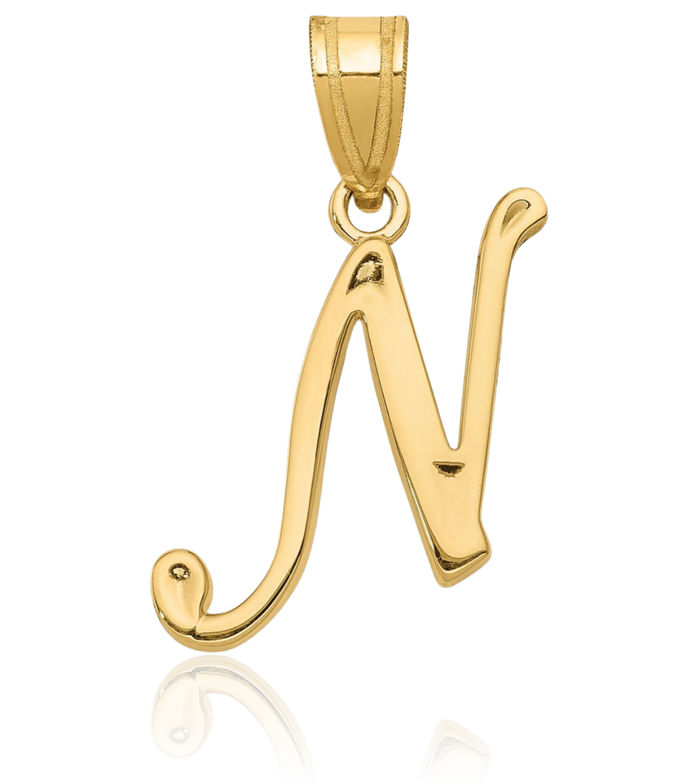 14K Solid Yellow Gold Dainty Letter N Initial Name Monogram Necklace Chain Pendant Charm