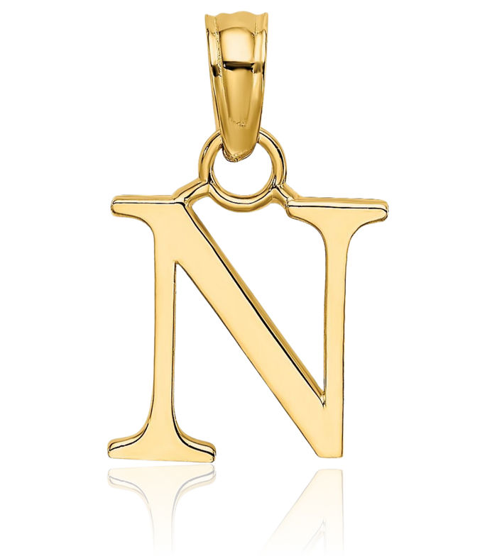 14K Solid Yellow Gold Dainty Letter N Initial Name Monogram Necklace Chain Pendant Charm