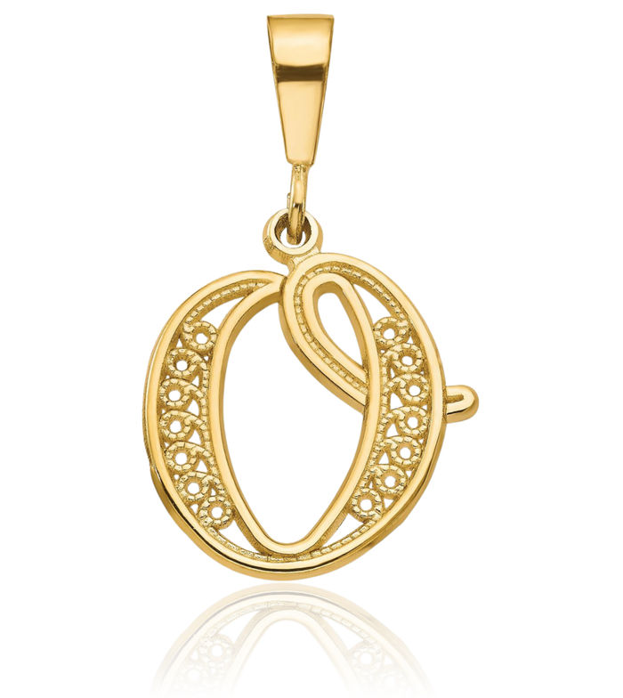 14K Solid Yellow Gold Dainty Letter O Initial Name Monogram Necklace Chain Pendant Charm