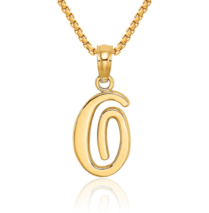 14K Solid Yellow Gold Dainty Letter O Initial Name Monogram Necklace Chain Pendant Charm