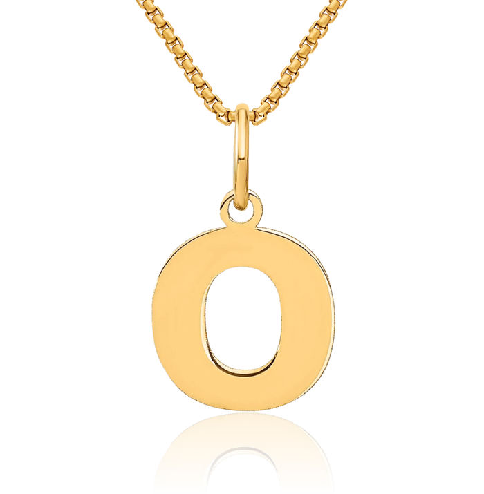 14K Solid Yellow Gold Dainty Letter O Initial Name Monogram Necklace Chain Pendant Charm