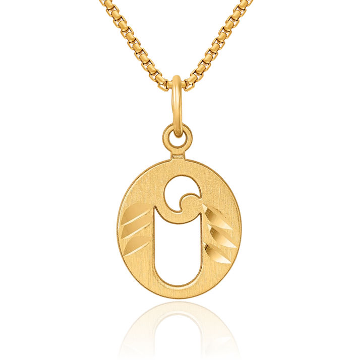 14K Solid Yellow Gold Dainty Letter O Initial Name Monogram Necklace Chain Pendant Charm