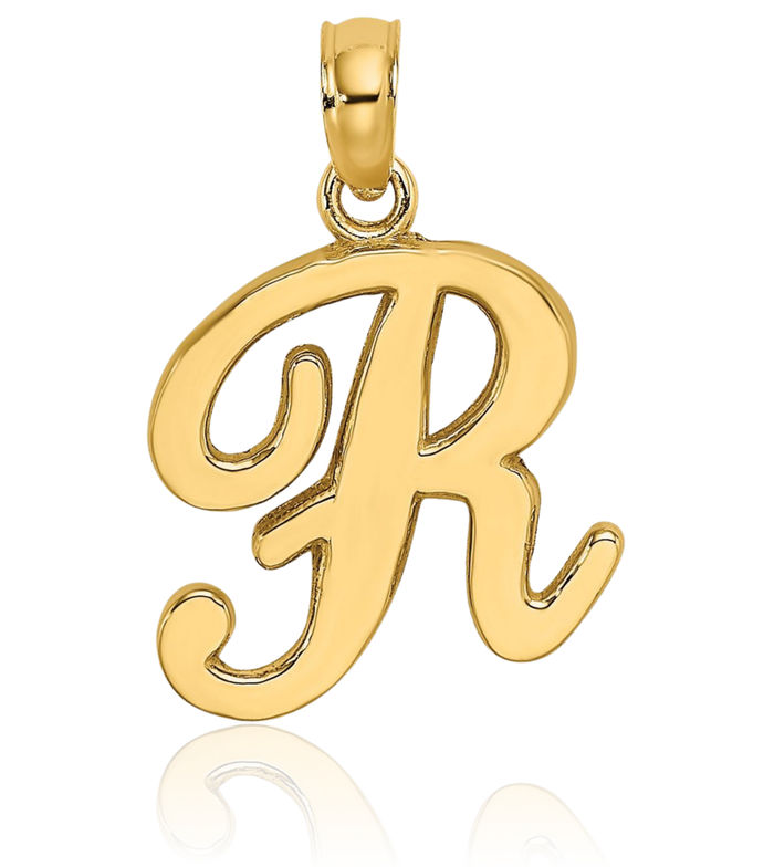 14K Solid Yellow Gold Dainty Letter R Initial Name Monogram Necklace Chain Pendant Charm