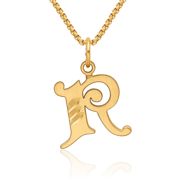 14K Solid Yellow Gold Dainty Letter R Initial Name Monogram Necklace Chain Pendant Charm