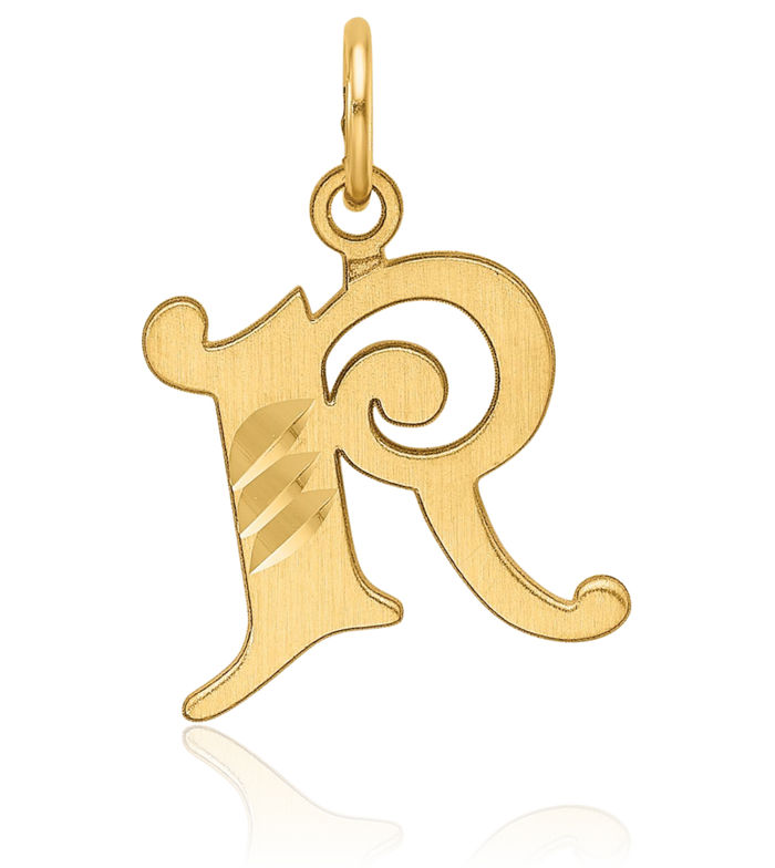 14K Solid Yellow Gold Dainty Letter R Initial Name Monogram Necklace Chain Pendant Charm