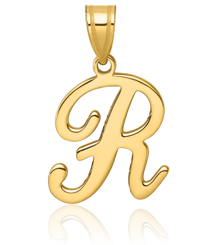 14K Solid Yellow Gold Dainty Letter R Initial Name Monogram Necklace Chain Pendant Charm