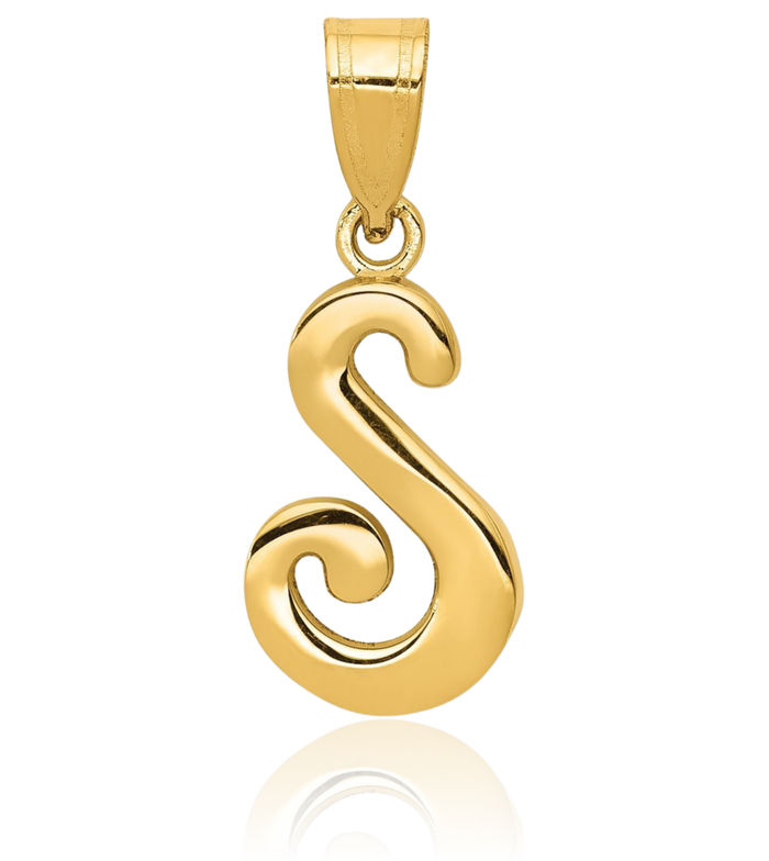 14K Solid Yellow Gold Dainty Letter S Initial Name Monogram Necklace Chain Pendant Charm