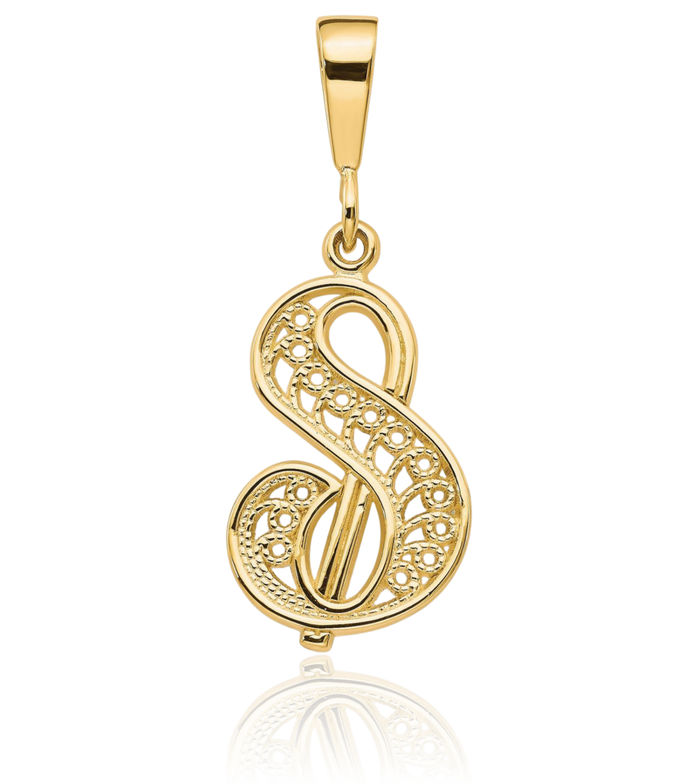 14K Solid Yellow Gold Dainty Letter S Initial Name Monogram Necklace Chain Pendant Charm