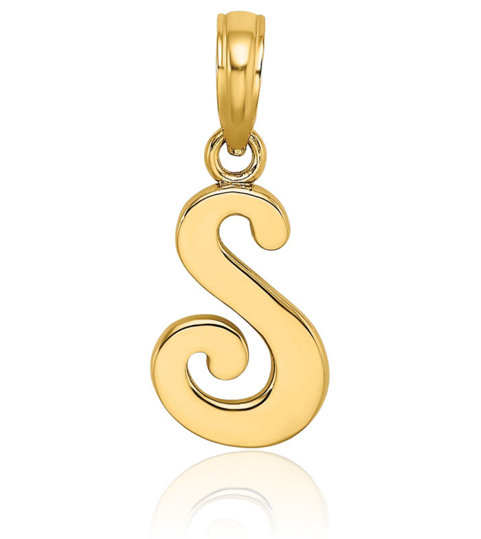 14K Solid Yellow Gold Dainty Letter S Initial Name Monogram Necklace Chain Pendant Charm