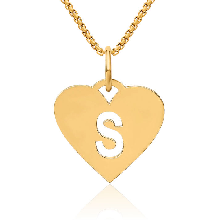 14K Solid Yellow Gold Dainty Letter S Initial Name Monogram Necklace Chain Pendant Charm