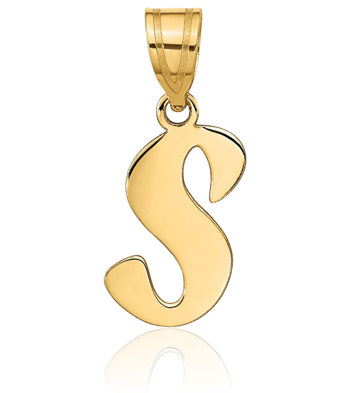 14K Solid Yellow Gold Dainty Letter S Initial Name Monogram Necklace Chain Pendant Charm