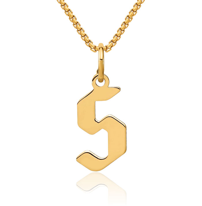 14K Solid Yellow Gold Dainty Letter S Initial Name Monogram Necklace Chain Pendant Charm