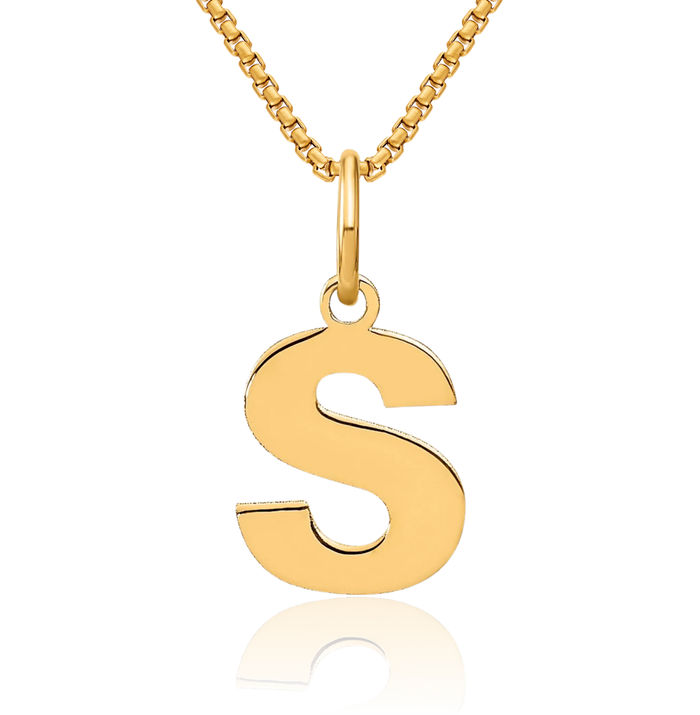 14K Solid Yellow Gold Dainty Letter S Initial Name Monogram Necklace Chain Pendant Charm