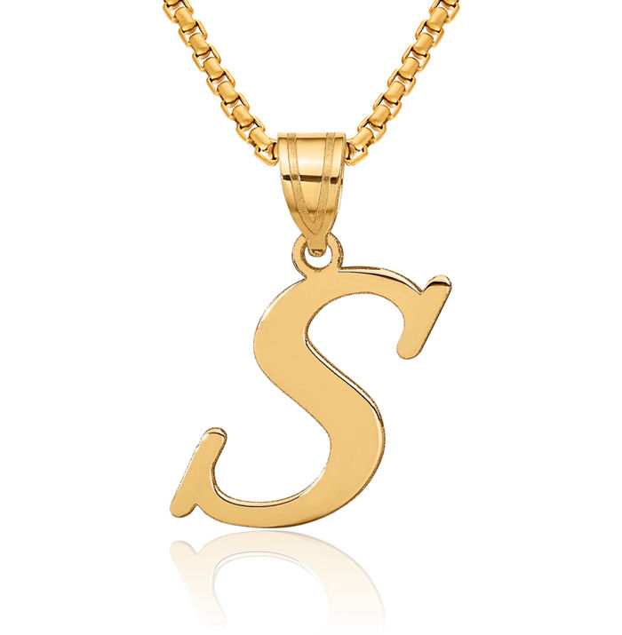 14K Solid Yellow Gold Dainty Letter S Initial Name Monogram Necklace Chain Pendant Charm