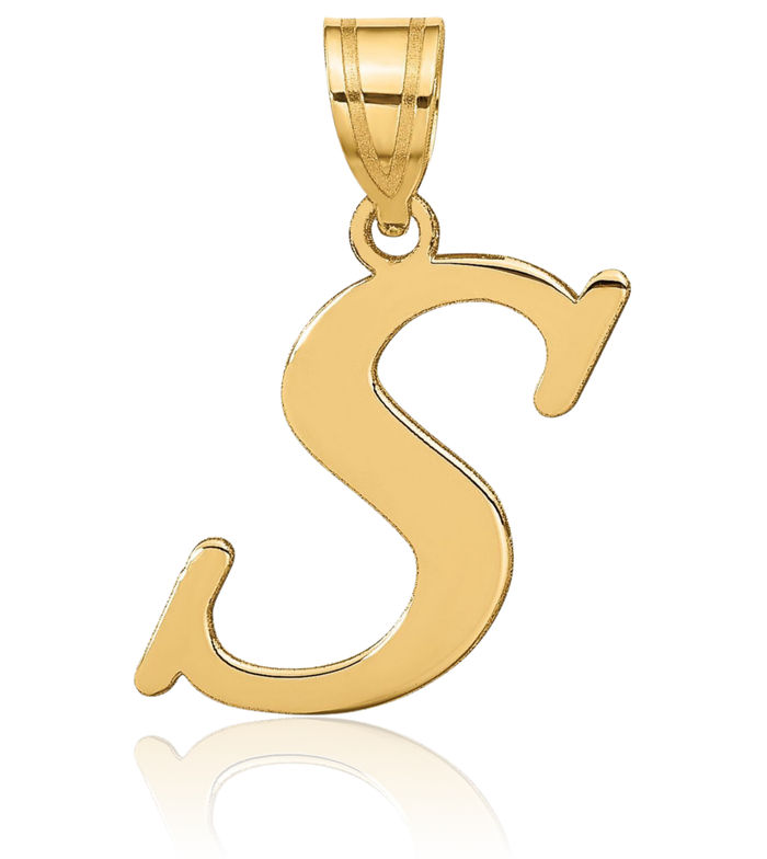 14K Solid Yellow Gold Dainty Letter S Initial Name Monogram Necklace Chain Pendant Charm