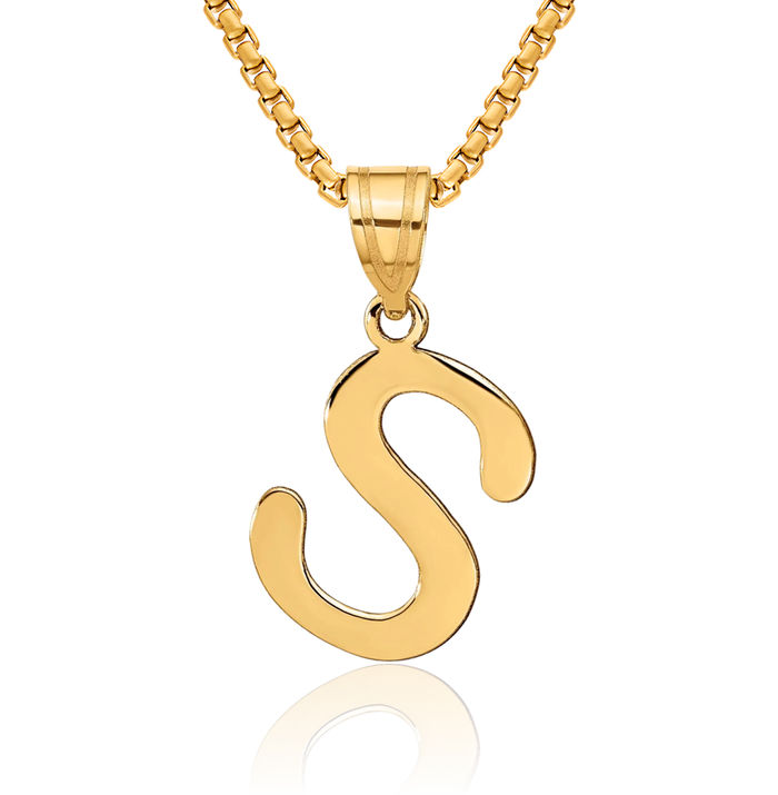 14K Solid Yellow Gold Dainty Letter S Initial Name Monogram Necklace Chain Pendant Charm