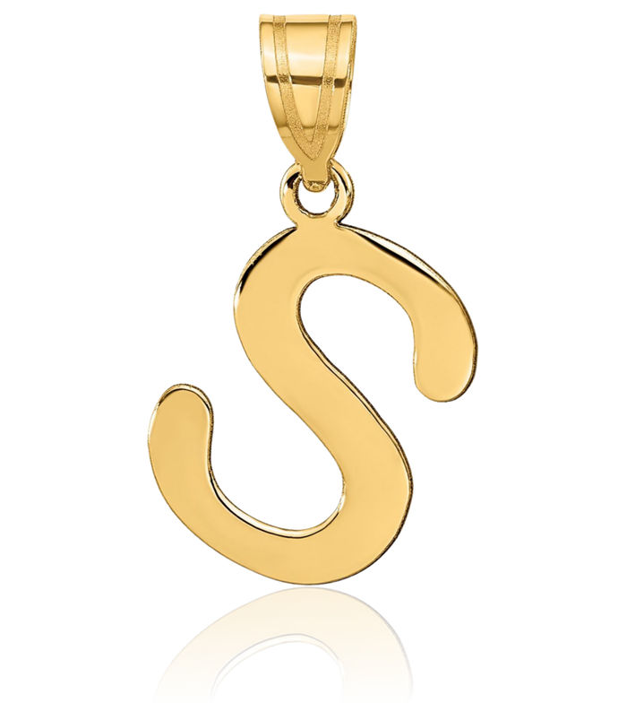 14K Solid Yellow Gold Dainty Letter S Initial Name Monogram Necklace Chain Pendant Charm